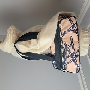 LESPORTSAC‎ Tan Black White Nylon Signature Logo Double Handle Tote Satchel Bag